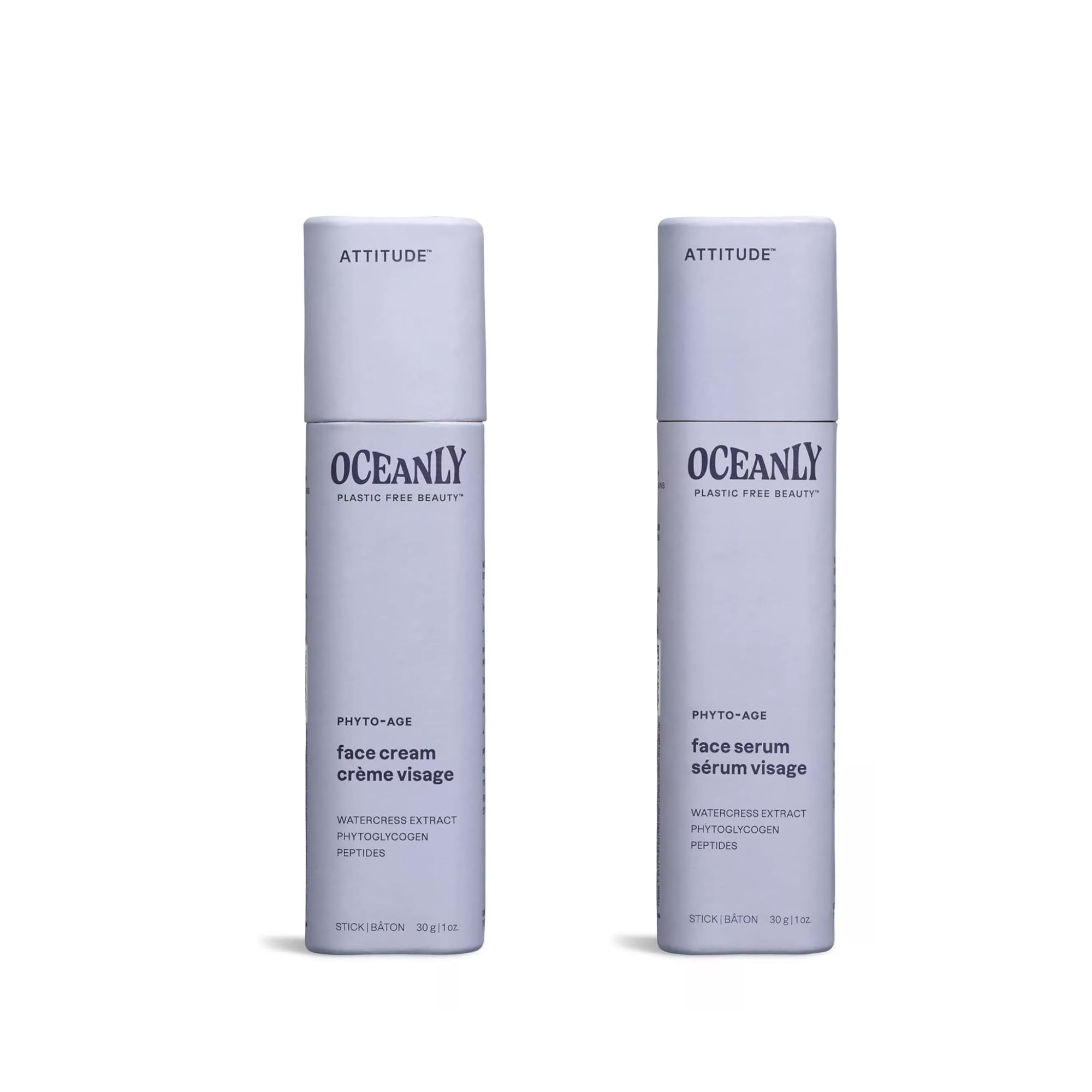 ATTITUDE Oceanly Face Cream & Serum Stick Bundle – EWG Verified, Plastic-Free, Vegan & Cruelty-Free Skincare with Plant & Mineral Ingredients | PHYTO AGE, Unscented, 1 oz | Perfect for Daily Hydration & Anti-Aging Routine