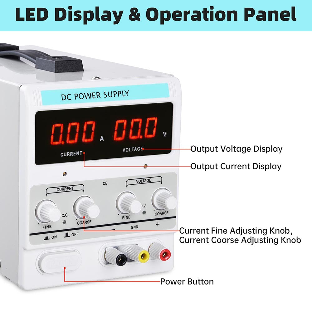 30V 10A Adjustable DC Power Supply Variable Voltage Regulator with Precision Control - 110V AC to DC Converter for Electronics Lab, DIY Projects & Device Charging