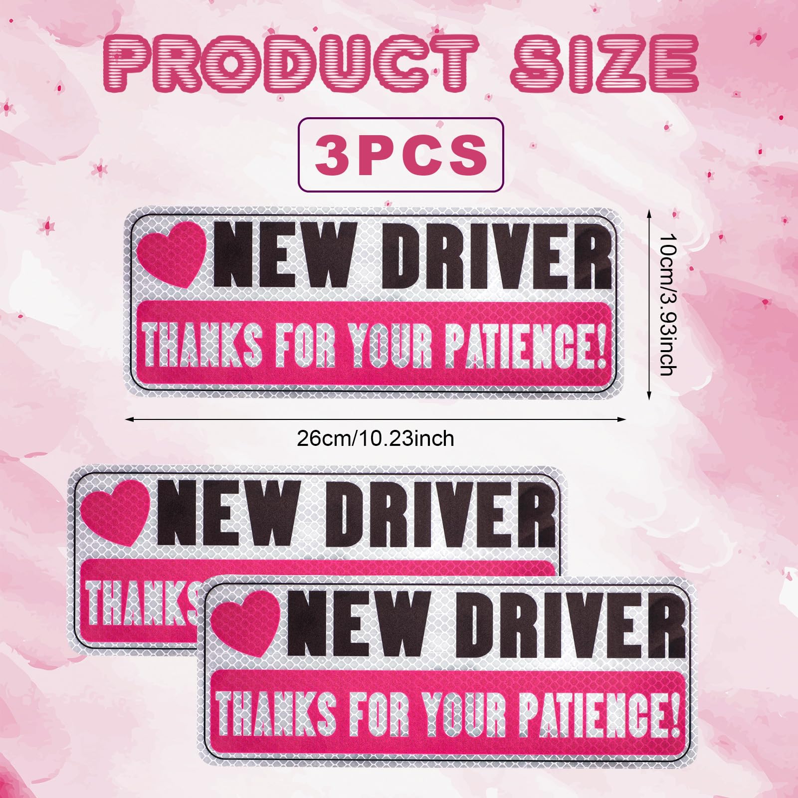 3pcs Reflective New Driver Stickers - Removable Bumper Decals for Novice Drivers | Car Exterior Accessories | Improve Road Safety for New Drivers | Perfect for Commuting, Driving Practice & Night Visibility