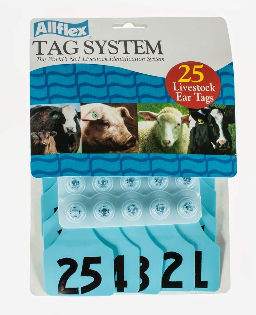 Allflex Global Maxi Numbered Cattle Ear Tags Blue 1-25 - Durable Livestock Identification for Dairy & Beef Cattle Farming, Ranch Management