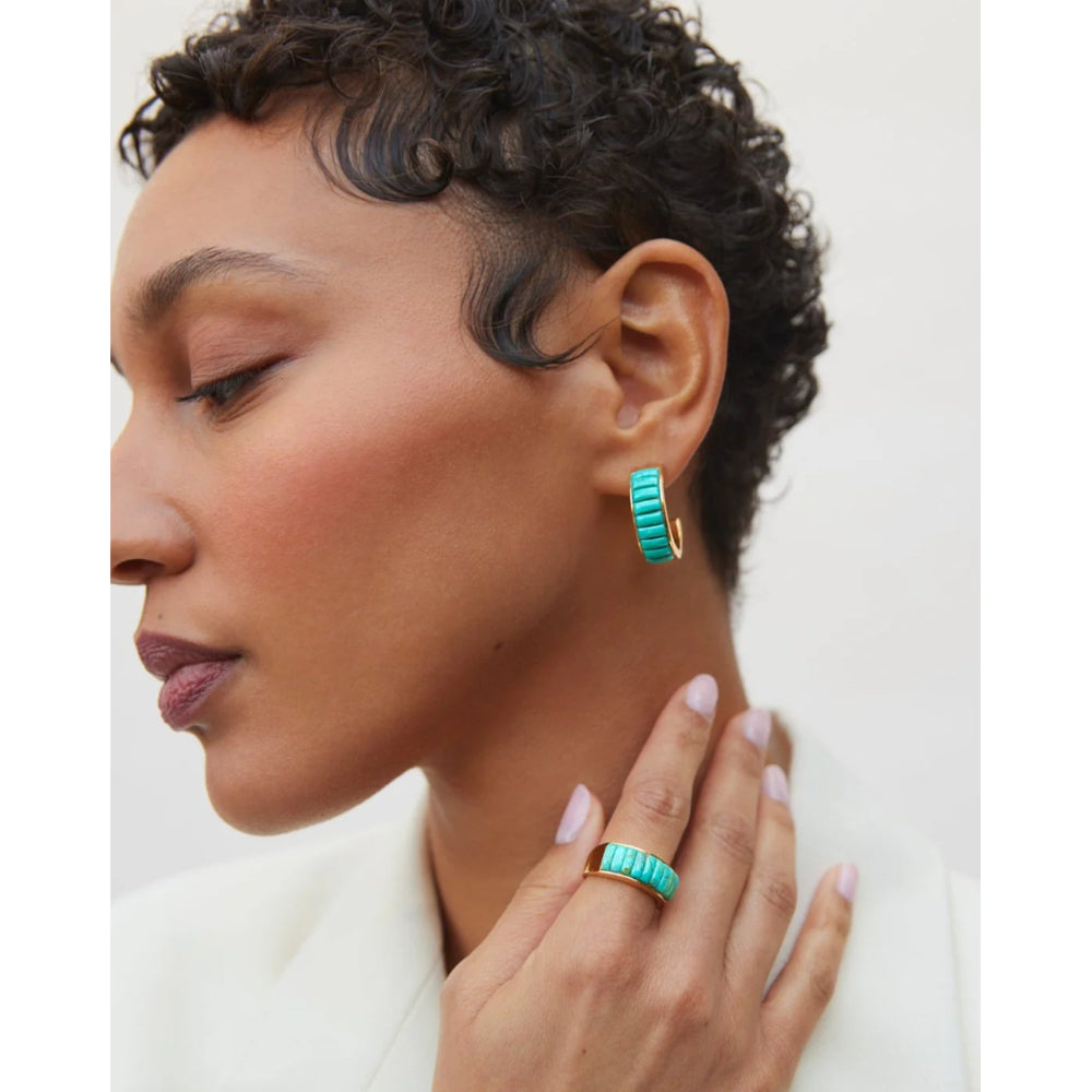Anna Beck Rectangular Turquoise Multi Stone Hoop Earrings - Handmade Boho Chic Jewelry for Women, Perfect for Parties, Weddings & Everyday Wear
