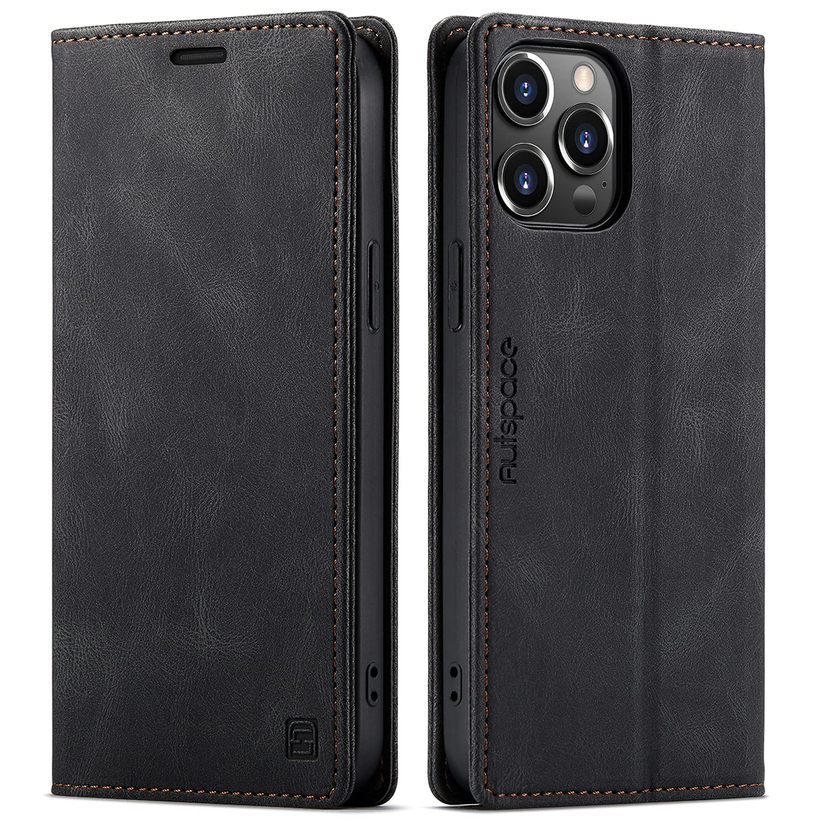 iPhone 13 Pro Max Case - PU Leather Wallet Cover with Card Holder & Kickstand | Shockproof Magnetic Flip Case for Work & Travel (6.7
