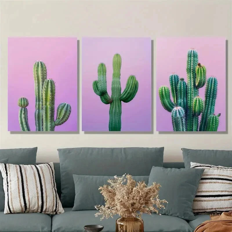 3-Piece Cactus Art Metal Prints - Desert Plant Wall Decor, Ready to Hang for Living Room, Bedroom & Office
