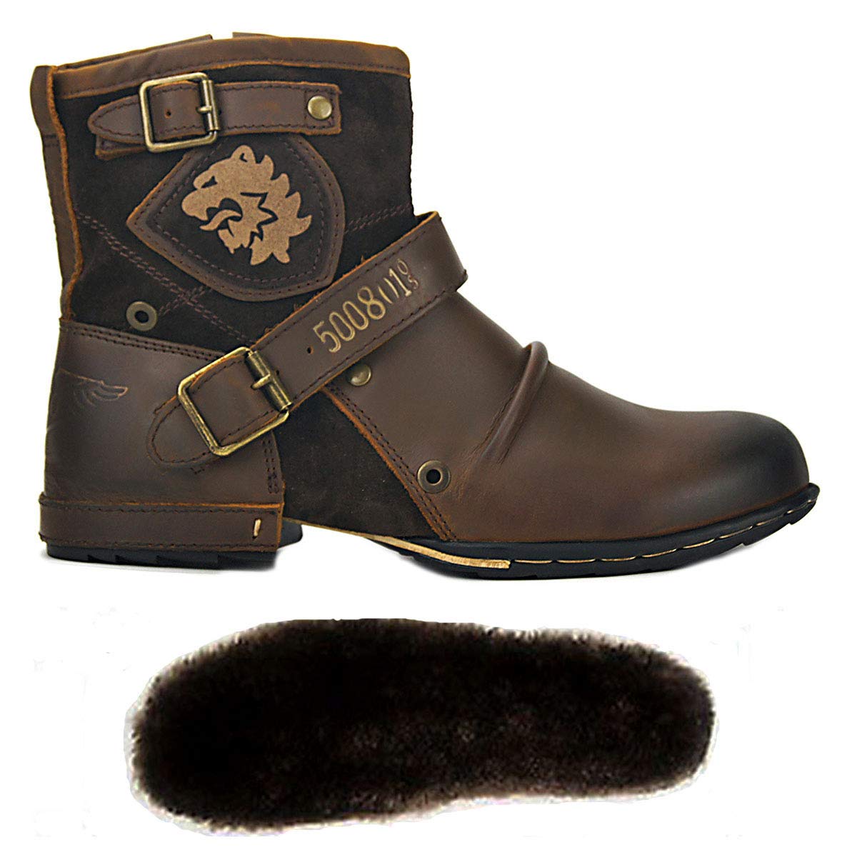 OSSTONE Men's Fashion Leather Chukka Boots with Zipper - Casual Motorcycle Shoes OS-5008-1-ABNH - Perfect for Riding, Daily Wear & Outdoor Activities