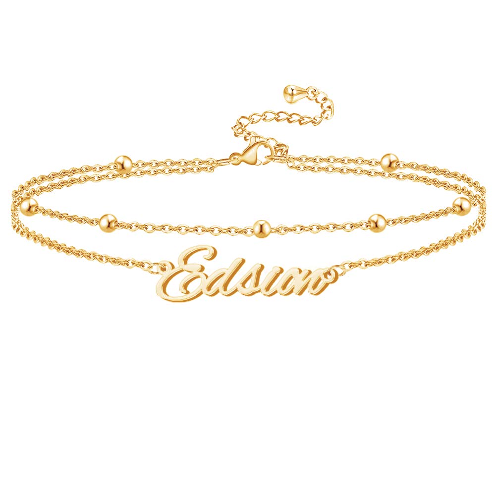 Personalized Initial Nameplate Necklace for Women - Custom Layered Choker with Beaded Detail, 14