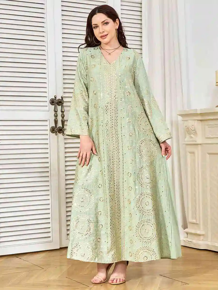Elegant Sequins Embroidery Eid Caftan Dress for Women - Middle Eastern Arab Kaftan Style #25398 | Perfect for Eid Celebrations, Weddings & Special Occasions