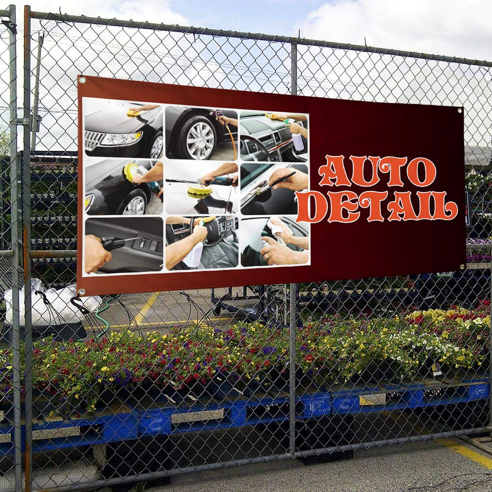 Durable 48x96 Inches Vinyl Banner with 8 Grommets - Weatherproof Outdoor Advertising Sign for Auto Detailing, Industrial Yard & Business Promotion | Perfect for Car Dealerships, Construction Sites & Event Signage