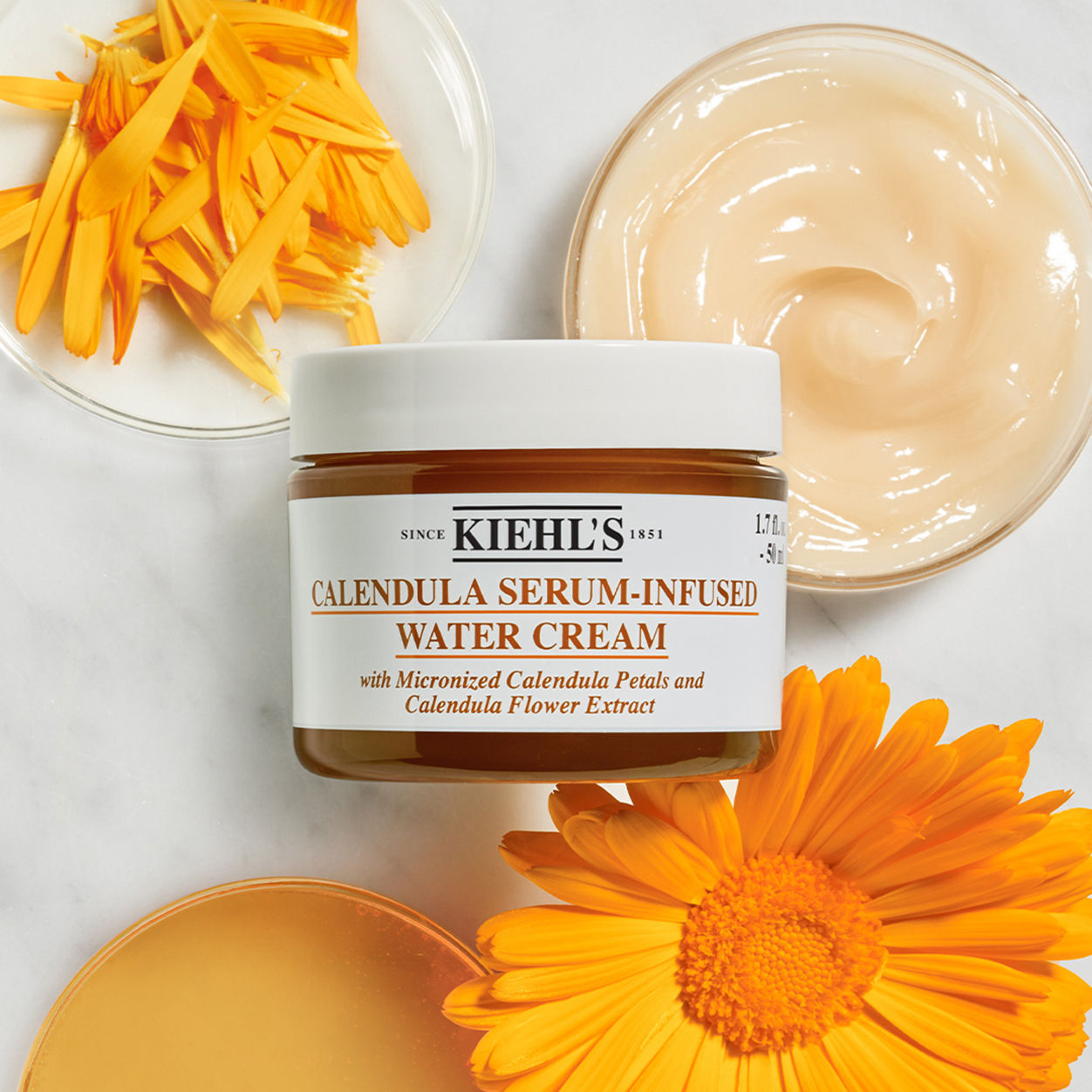 Calendula Serum Infused Water Cream - Hydrating Face Moisturizer for Dry & Sensitive Skin | Day & Night Use for Glowing Complexion | Perfect for Skincare Routine & Travel