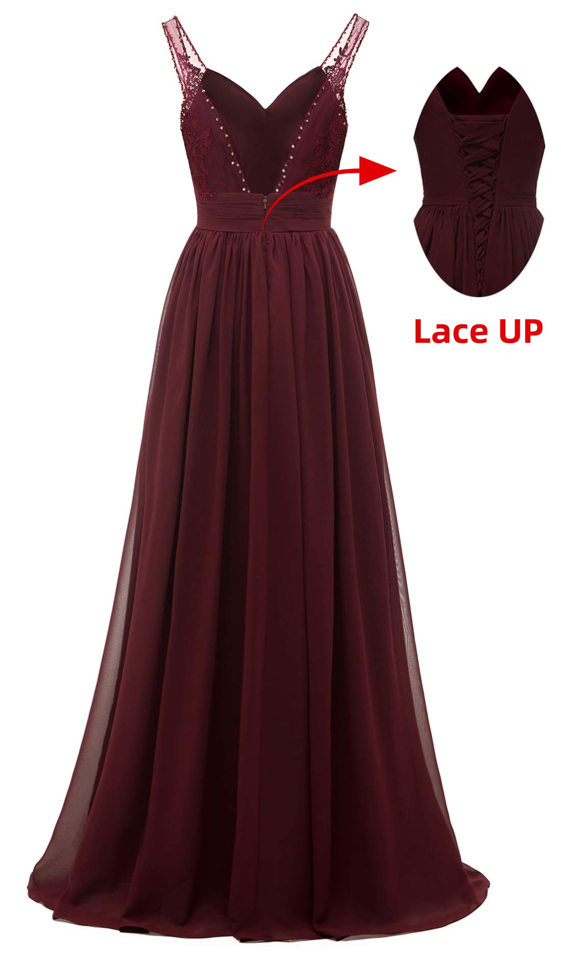 Elegant Chiffon Lace Bridesmaid Dresses for Women - V-Neck A-Line Long Formal Gown with Pleated Tulle Straps | Perfect for Weddings, Proms, Evening Parties and Special Occasions