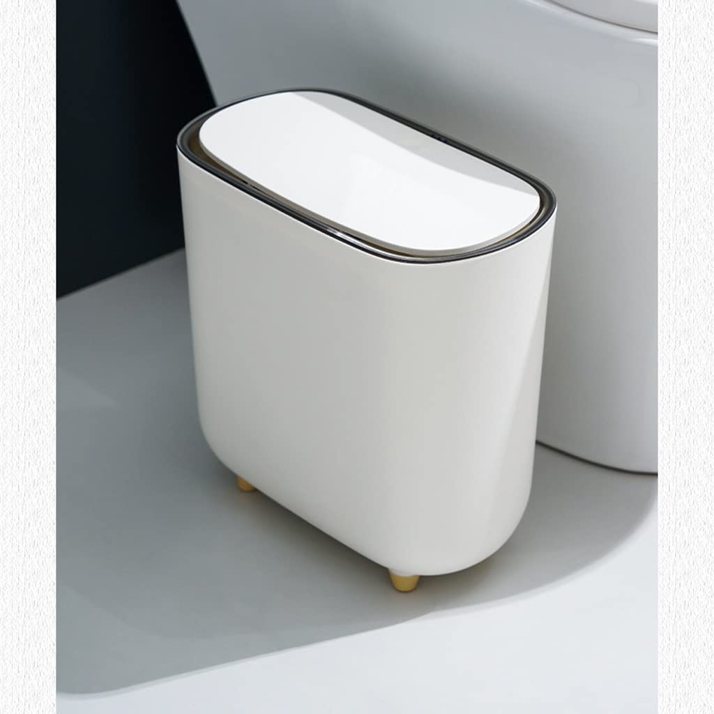 SKREOJF Narrow Space Trash Can with Lid - 28.6 x 28.6 x 15.9cm Slim Kitchen & Bathroom Garbage Bin, White Small Waste Basket for Tight Corners - Perfect for Bathroom, Kitchen, Living Room, Office & Dorm Organization