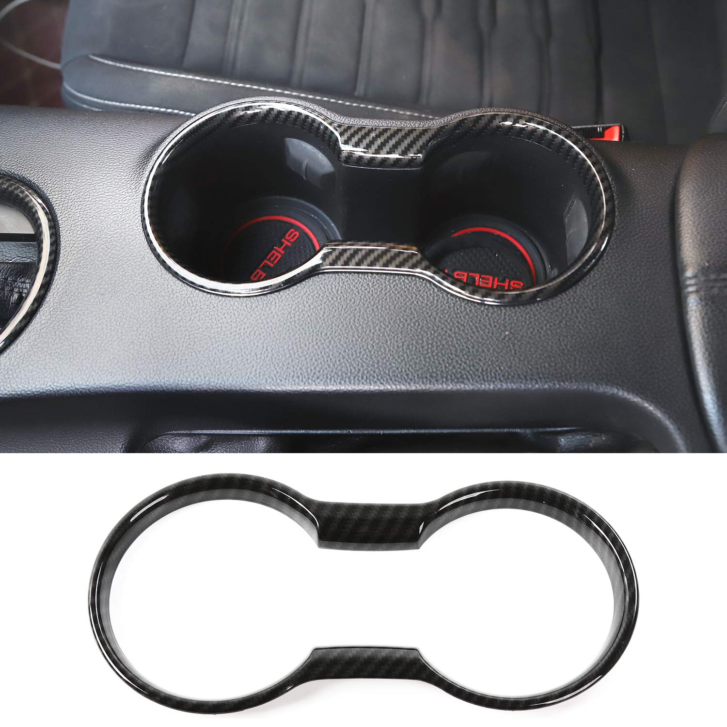 JeCar Carbon Fiber Cup Holder Cover Trim for Ford Mustang 2015-2023 | Interior Accessories | Premium Upgrade for Mustang GT, EcoBoost & Shelby Models | Perfect for Car Enthusiasts & Customization Projects