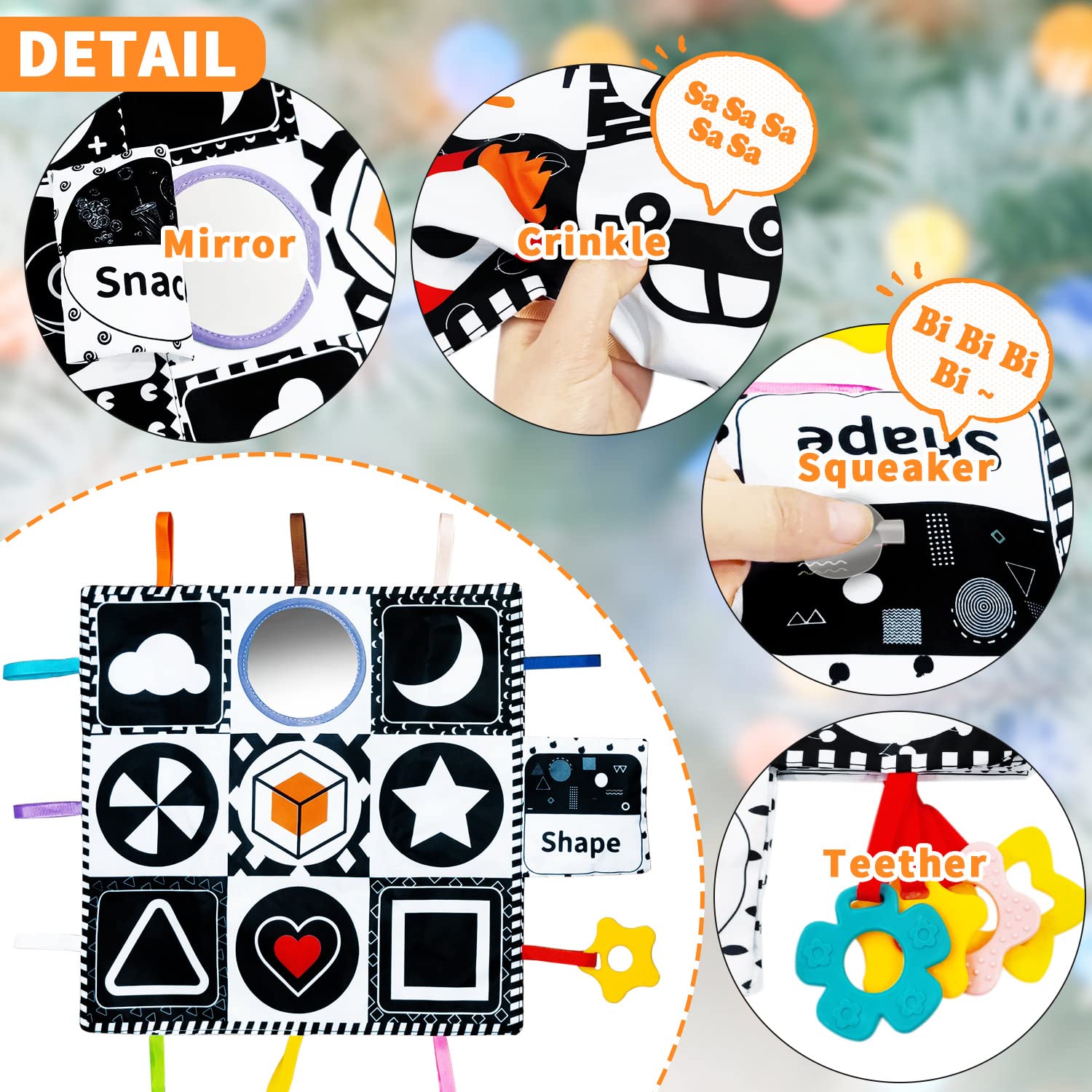 Black and White High Contrast Baby Toys - Sensory Toys for Infants 0-18 Months | Montessori Learning Activities with Mirror & Teether | 4-Pack Newborn Tummy Time Toys - Perfect Gift for Baby Boys & Girls | Stimulates Visual Development & Sensory Play