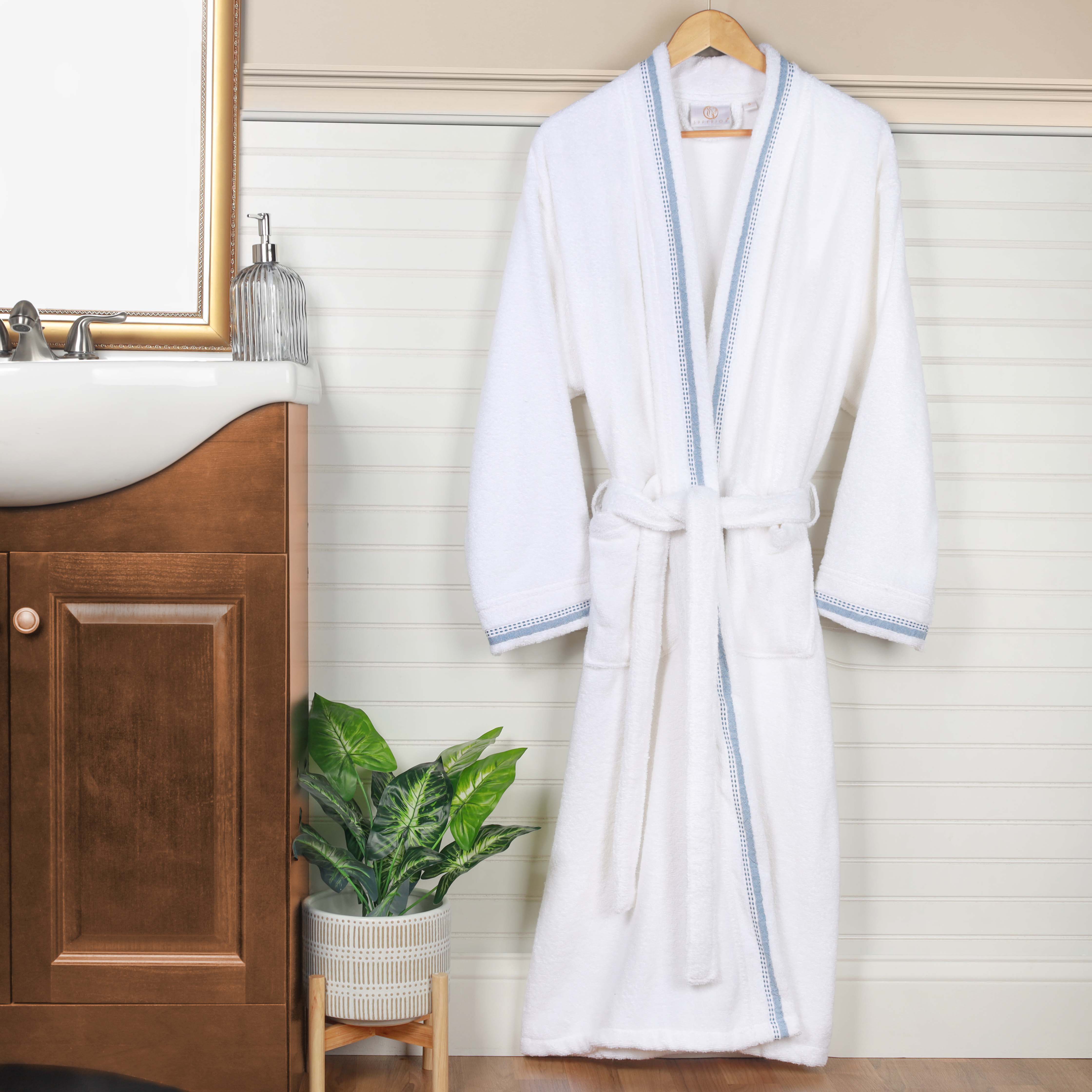 Unisex Cotton Terry Kimono Bathrobe with Embroidery - Soft & Absorbent Bath Robe for Spa, Hotel, Home Relaxation & Gift Giving