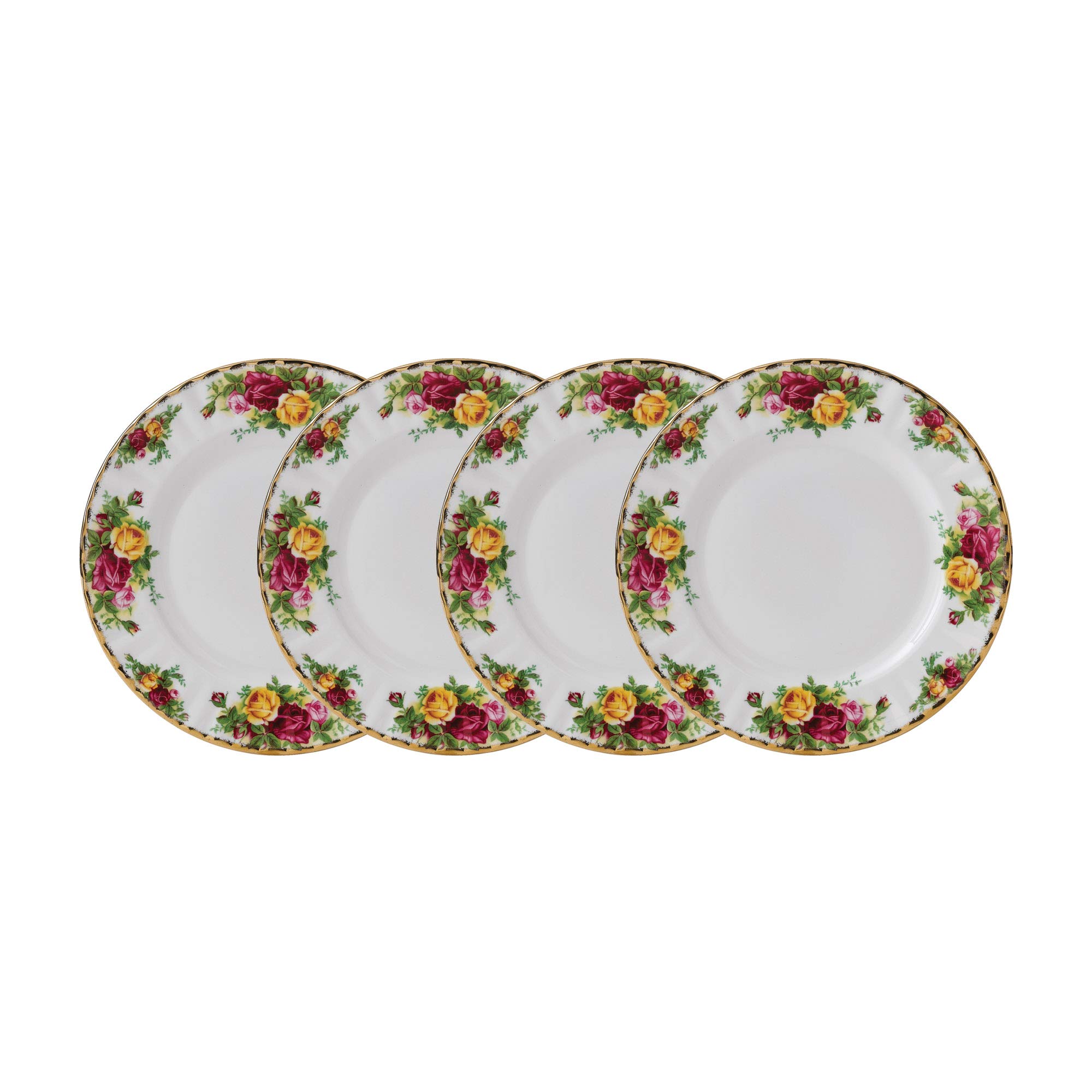 Royal Albert Old Country Roses 4-Piece Salad Plate Set - Elegant Floral Design for Fine Dining & Tea Parties