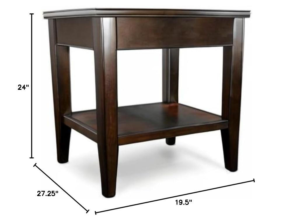 BOWERY HILL Square End Table with Drawer - Cherry Finish Nightstand for Bedroom, Living Room, or Office - Compact Side Table with Storage Space