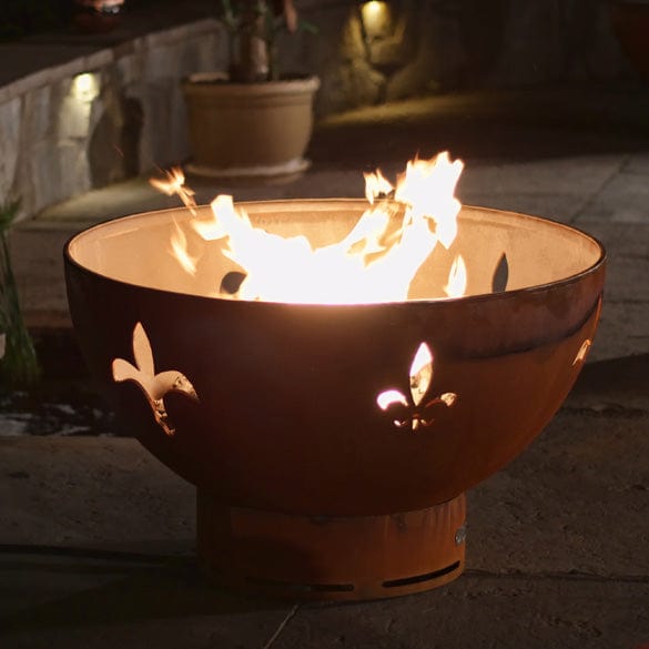 Penta 24-Inch Match Lit Gas Fire Pit with Fleur De Lis Design - Perfect for Outdoor Patio, Backyard Gatherings & Camping