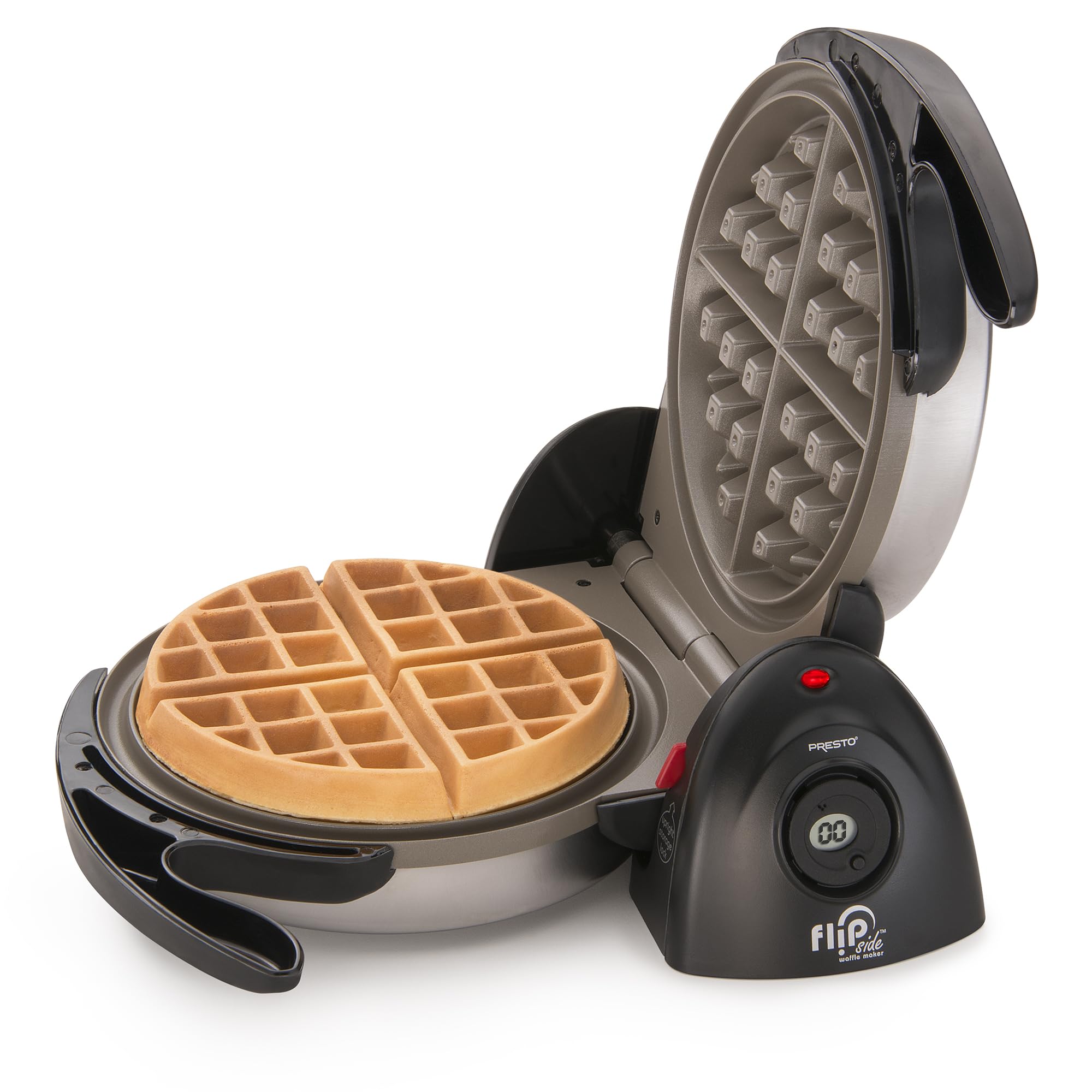 Presto Ceramic Flipside Belgian Waffle Maker - 7 Inch Non-Stick Waffle Iron for Perfect Homemade Waffles - Easy to Clean & Durable (Black/Gray) - Ideal for Breakfast, Brunch & Family Gatherings