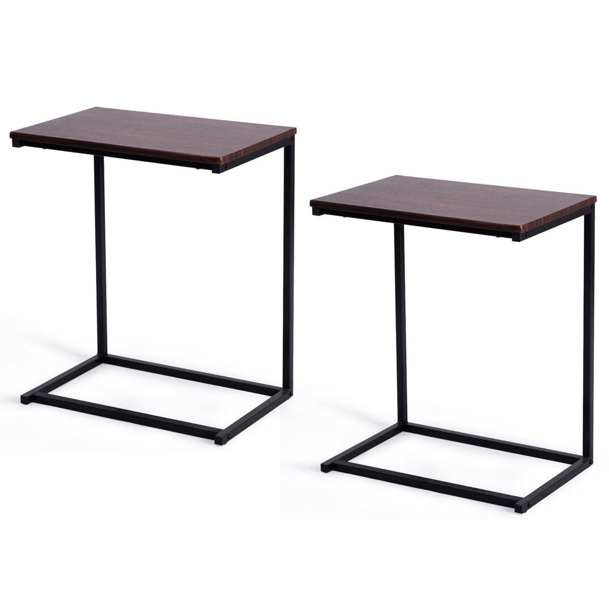 Tangkula Brown Sofa Side Table - Portable End Table with Laptop Holder, Coffee Tray & Workstation - Perfect for Living Room, Bedroom, Office & Small Spaces