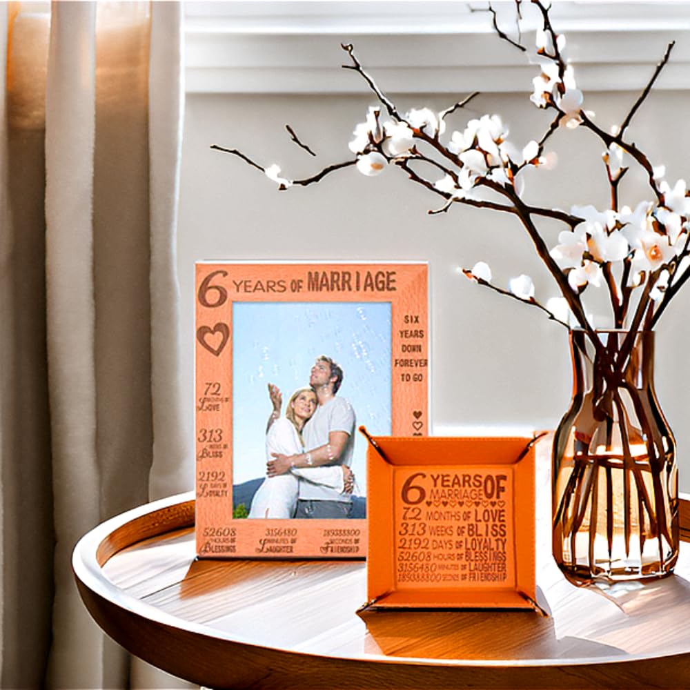 6th Anniversary Wedding Photo Frame - Elegant Wood Picture Frame for Couples | Perfect 6 Year Marriage Gift for Her, Him, Wife or Husband | Romantic Home Decor for Anniversaries & Special Occasions