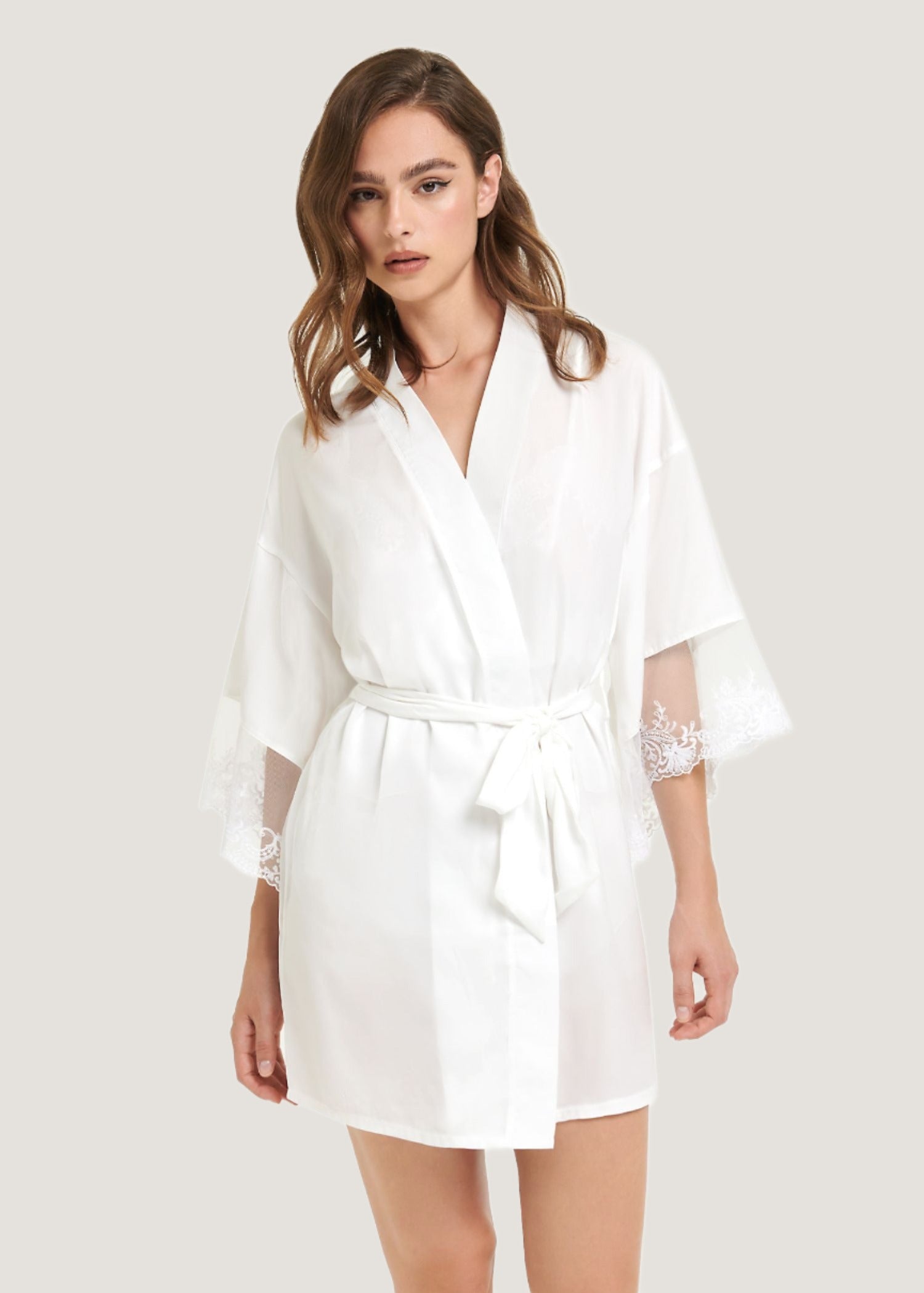 Luxury Satin Kimono Robe for Women - Elegant White Kimono with Floral Design - Perfect for Spa, Bridal Party, Loungewear & Special Occasions
