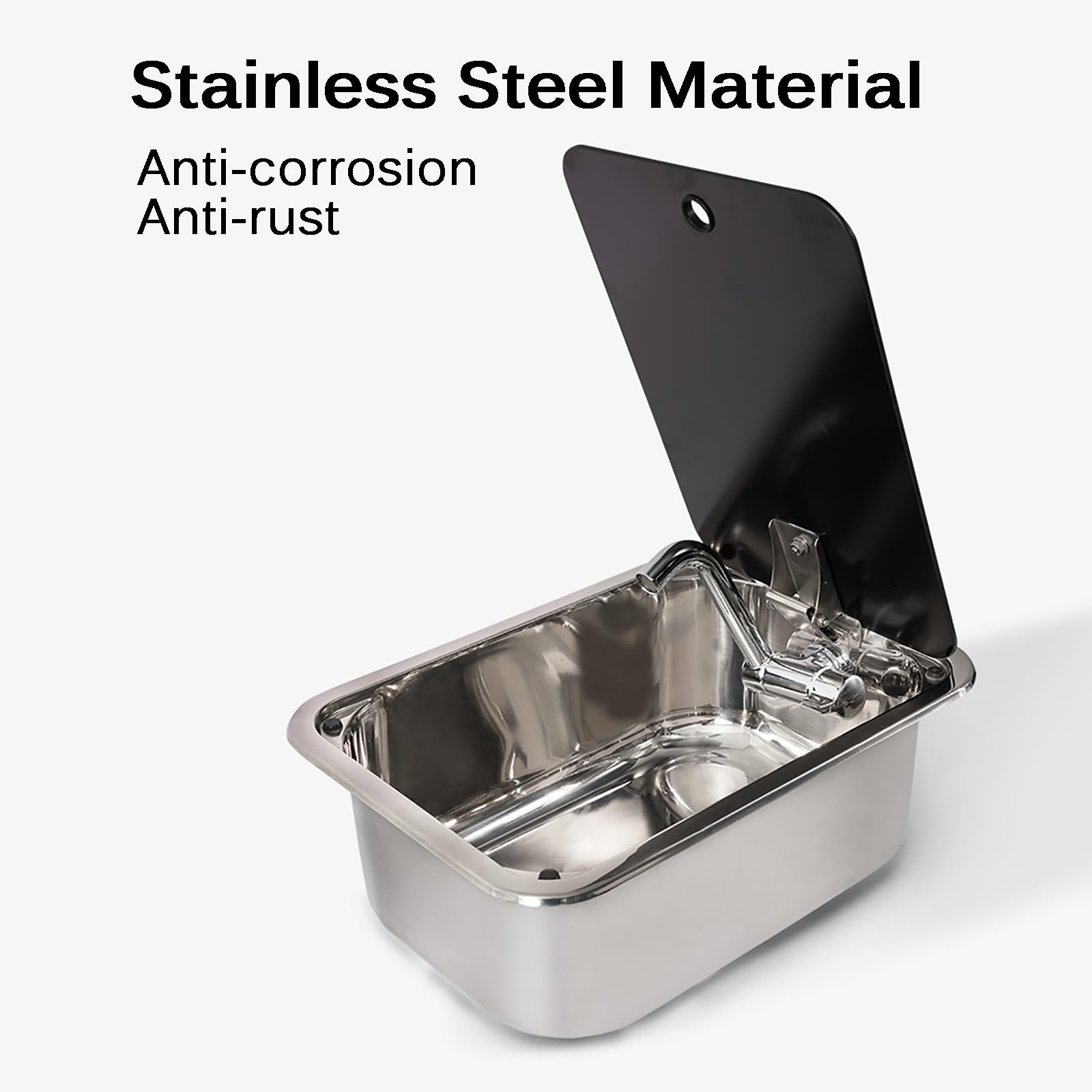Stainless Steel Small RV Sink with Folding Faucet & Lid - Compact Campervan Kitchen Sink Kit | Durable Camper Accessories for Tiny Homes, Van Life & Outdoor Adventures (Square Design)
