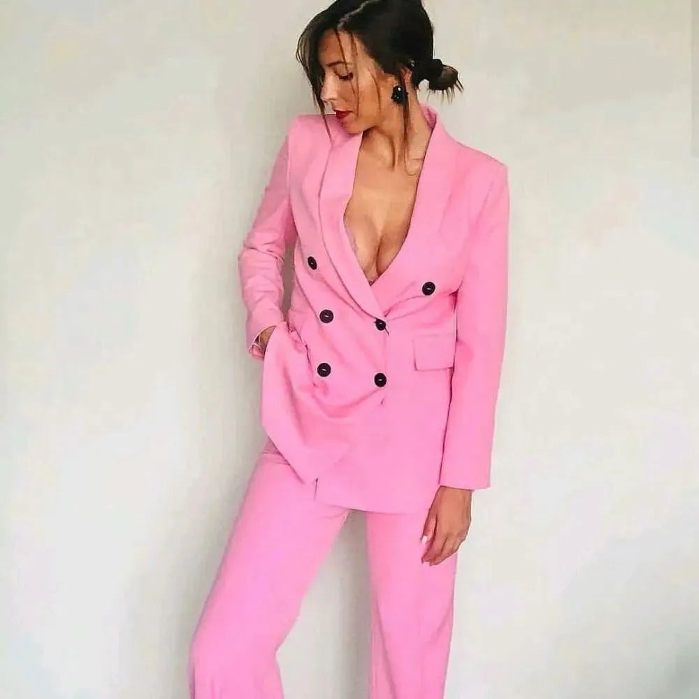 Stylish Women's Pink Pantsuit Set - Trendy Blazer & Pants Outfit for Office, Business, and Formal Events | Professional Workwear & Special Occasion Attire