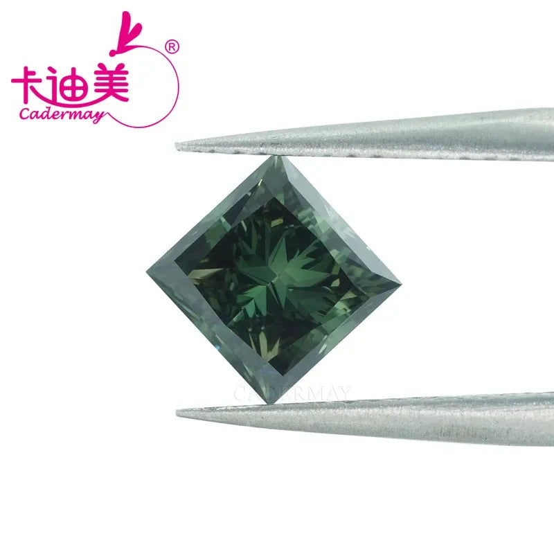 CADERMAY Princess Cut EX Green VVS1 HPHT Lab Grown Diamond 1.539CT Loose Stone with Certificate for Jewelry Making - Perfect for Engagement Rings, Necklaces & Custom Jewelry Designs