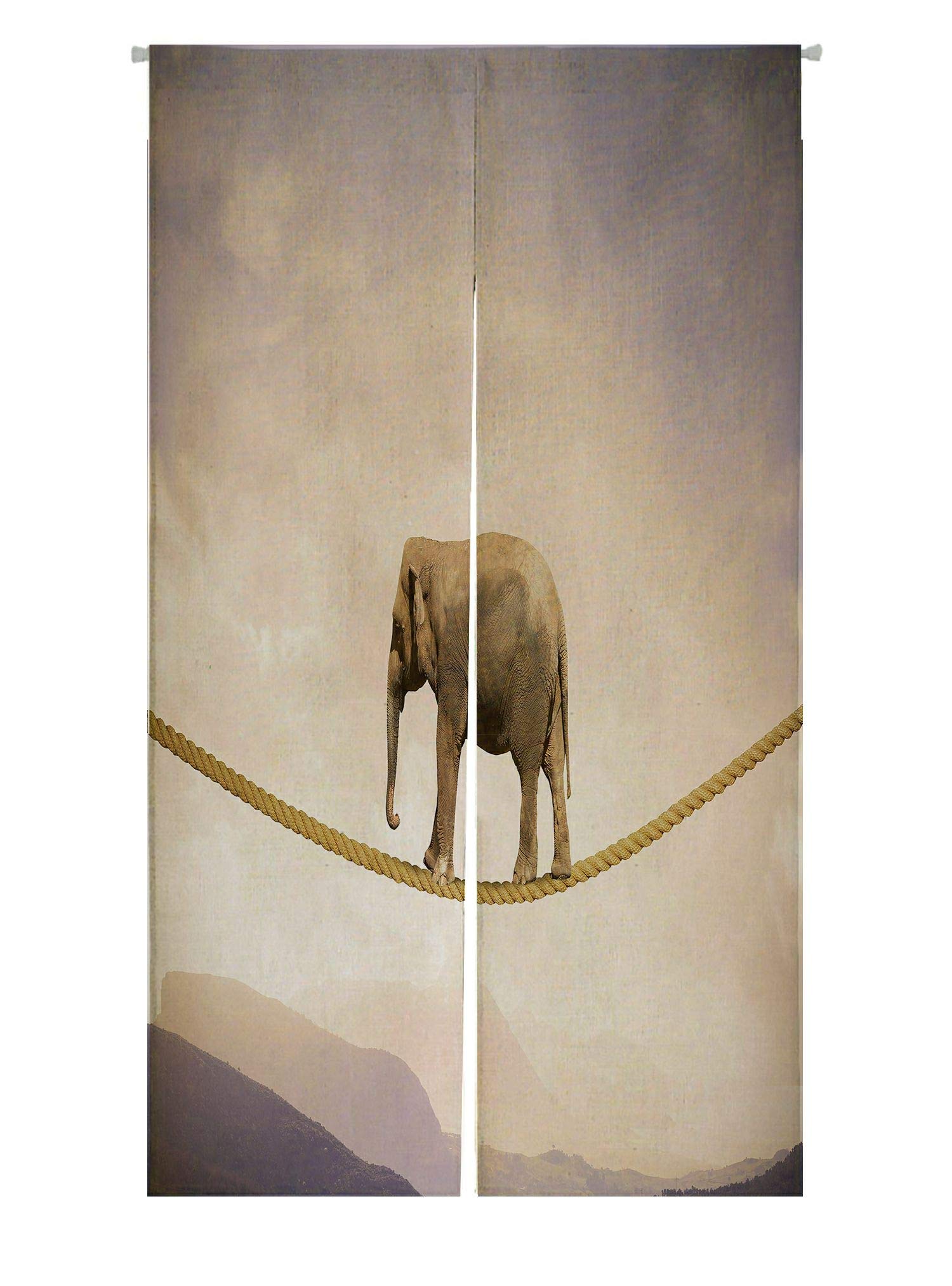 ABPHQTO Japanese Noren Curtain - Cotton Linen Business Elephant Design, 85x150cm for Doorway & Window Treatment | Perfect for Home Decor, Restaurants & Zen Spaces