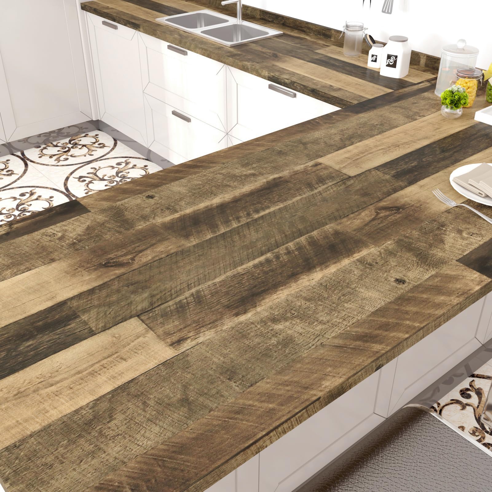 WESTICK Brown Wood Peel and Stick Wallpaper - Rustic Wood Contact Paper for Countertops, Kitchen Tables, Cabinets & Walls - Waterproof Butcher Block Vinyl Wrap (15.8