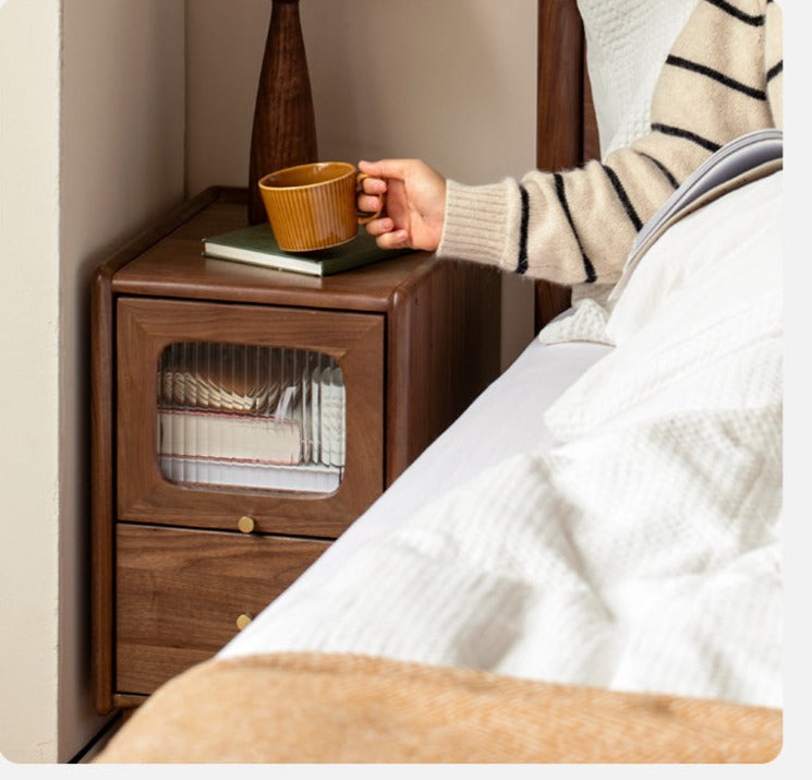 Solid Black Walnut Nightstand - Ultra Narrow Bedside Table with Calpa Wood - Perfect for Small Spaces, Apartments & Modern Bedrooms
