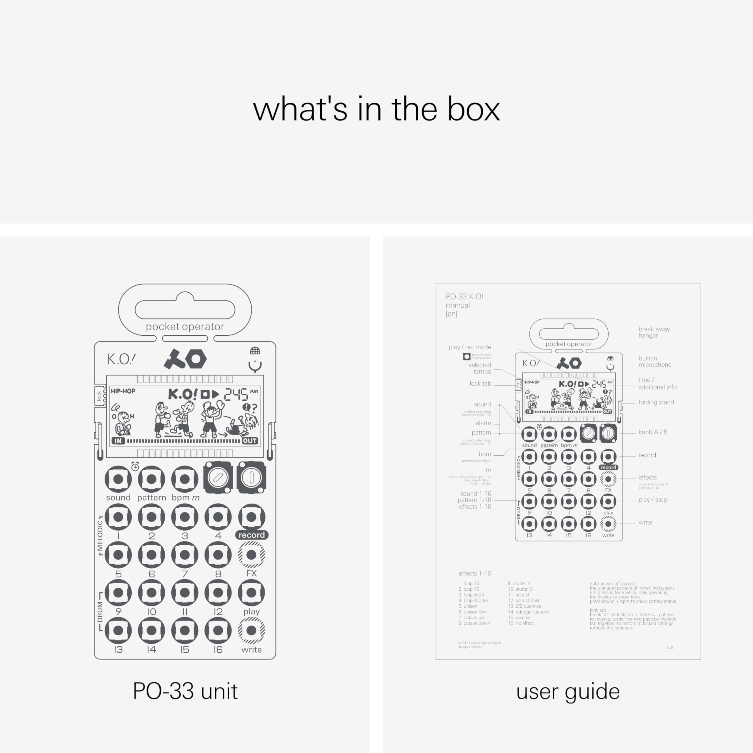 Teenage Engineering PO-33 K.O. Micro Sampler & Drum Machine with Built-in Mic, Sequencer & Effects - Portable Music Production for Beat Making, Live Performance & Studio Recording