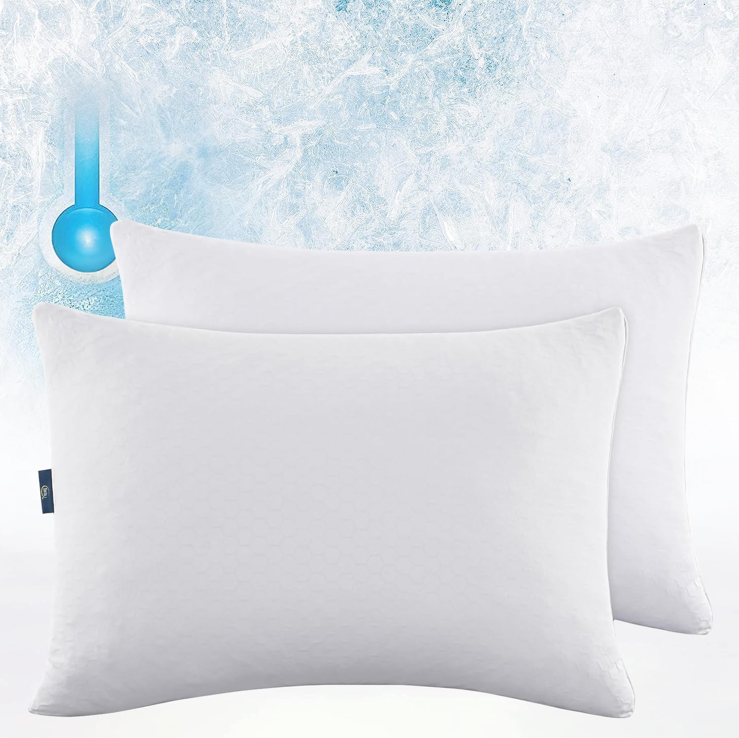 Serta Power Chill Cooling Soft/Medium Down Alternative Pillows for Side, Stomach & Back Sleepers - 2 Pack Queen Size White - Perfect for Hot Sleepers & Allergy Relief in Bedroom, Guest Room or Dorm