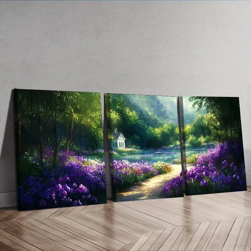 3-Piece Purple Floral Nature Wall Art Set - Framed Canvas 50x70cm | High Quality Print | 100% Australian Made | Ready to Hang | Perfect for Living Room, Bedroom & Office Decor