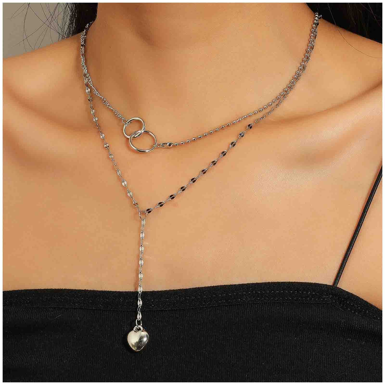 Bohemian Love Heart Pendant Necklace - Silver Y Lariat Choker with Karma Circle Charm, Layered Lace Chain Jewelry for Women & Girls | Perfect for Casual Wear, Date Nights & Boho Fashion