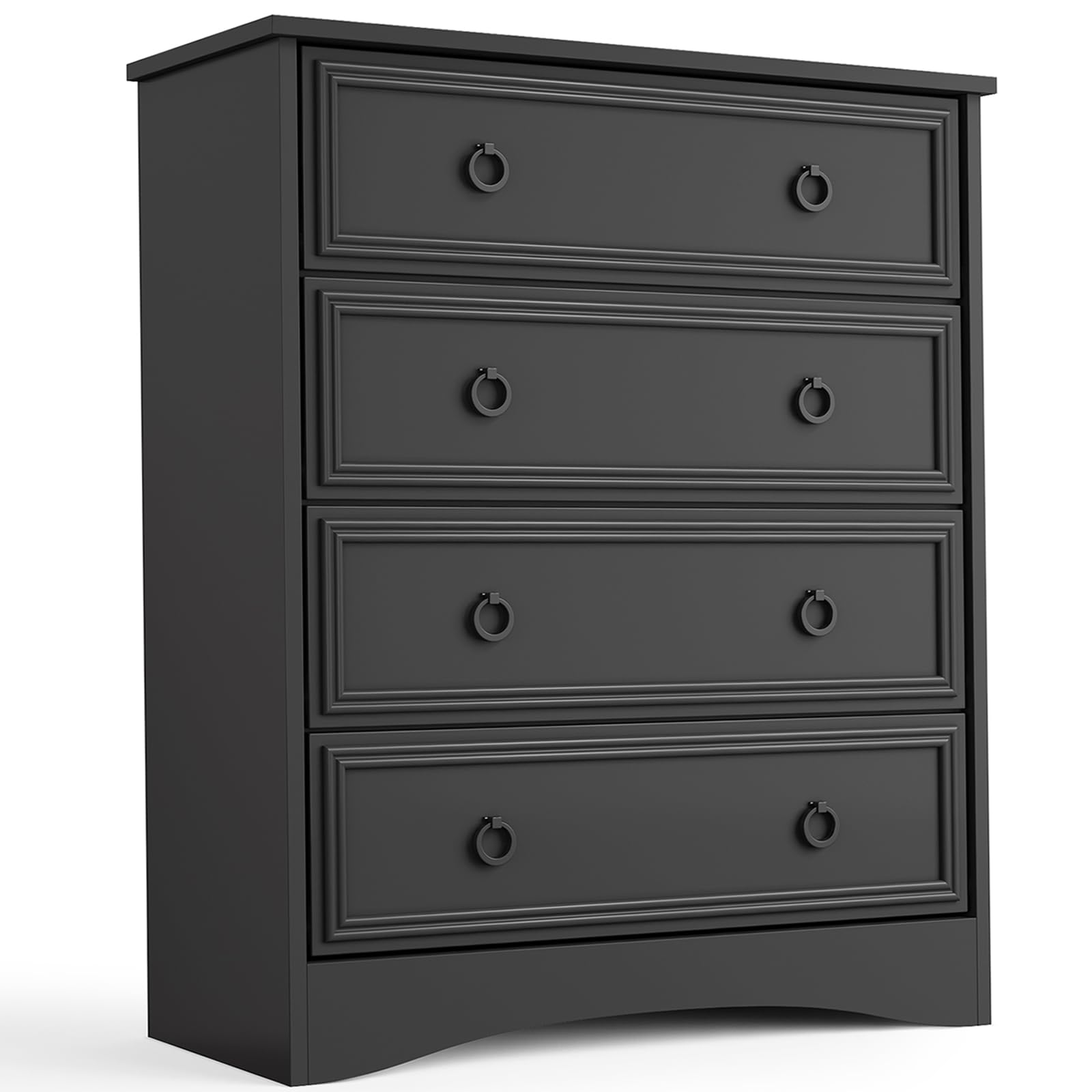 Modern 4-Drawer Dresser for Bedroom - Tall Chest of Drawers with Easy Pull Handles & Textured Borders - Closet Organizer & Clothes Storage Solution - Perfect for Living Room, Hallway & Bedroom Organization (Black)