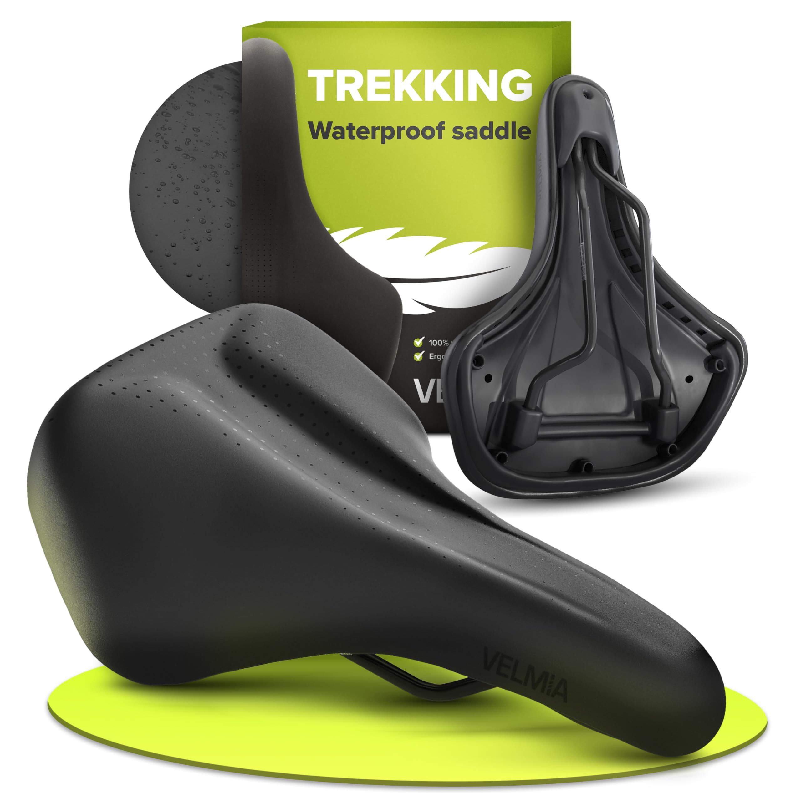 VELMIA Waterproof Bike Seat - Ergonomic Bicycle Saddle for Men & Women - Comfortable Mountain & Trek Bike Seat - Perfect for Peloton, Road & Off-Road Cycling - Ideal for Commuting, Exercise & Outdoor Adventures