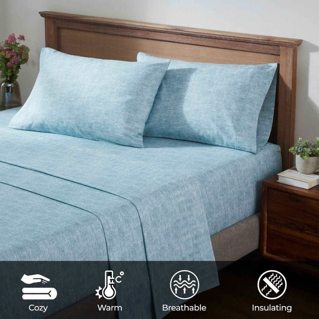 Premium Melange Flannel Cotton Two-Toned Brushed Deep Pocket Sheet Set - Ultra Soft & Cozy for Winter Nights, Perfect for Bedroom Comfort & Warmth