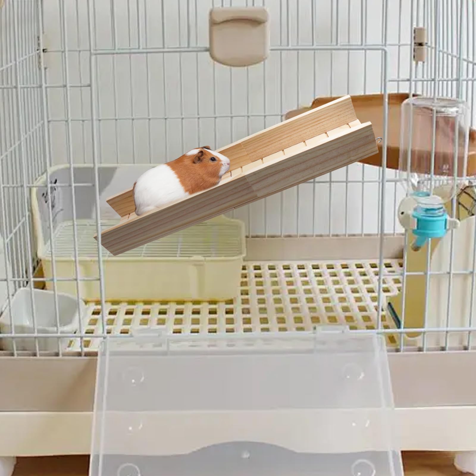 Wooden Guinea Pig Ramp for Cage - Hamster Ladder & Platform Toy - Small Animal Bridge Accessories for Guinea Pigs, Hamsters, Rats, Chinchillas & Squirrels - Perfect for Cage Climbing, Play & Exercise