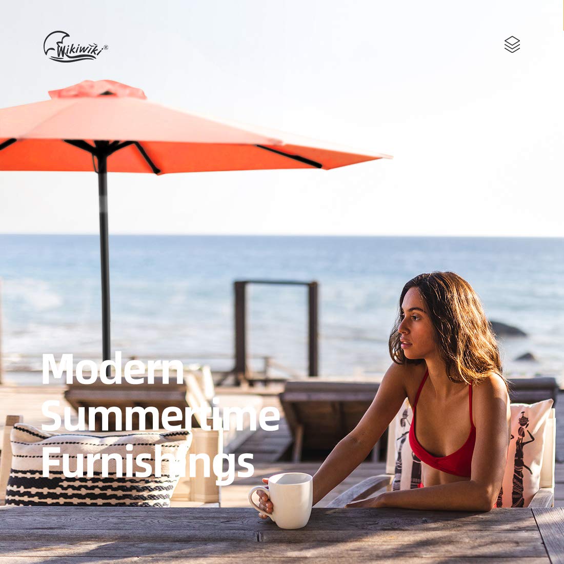 9ft Orange Patio Umbrella with Tilt & Crank for Outdoor Dining
