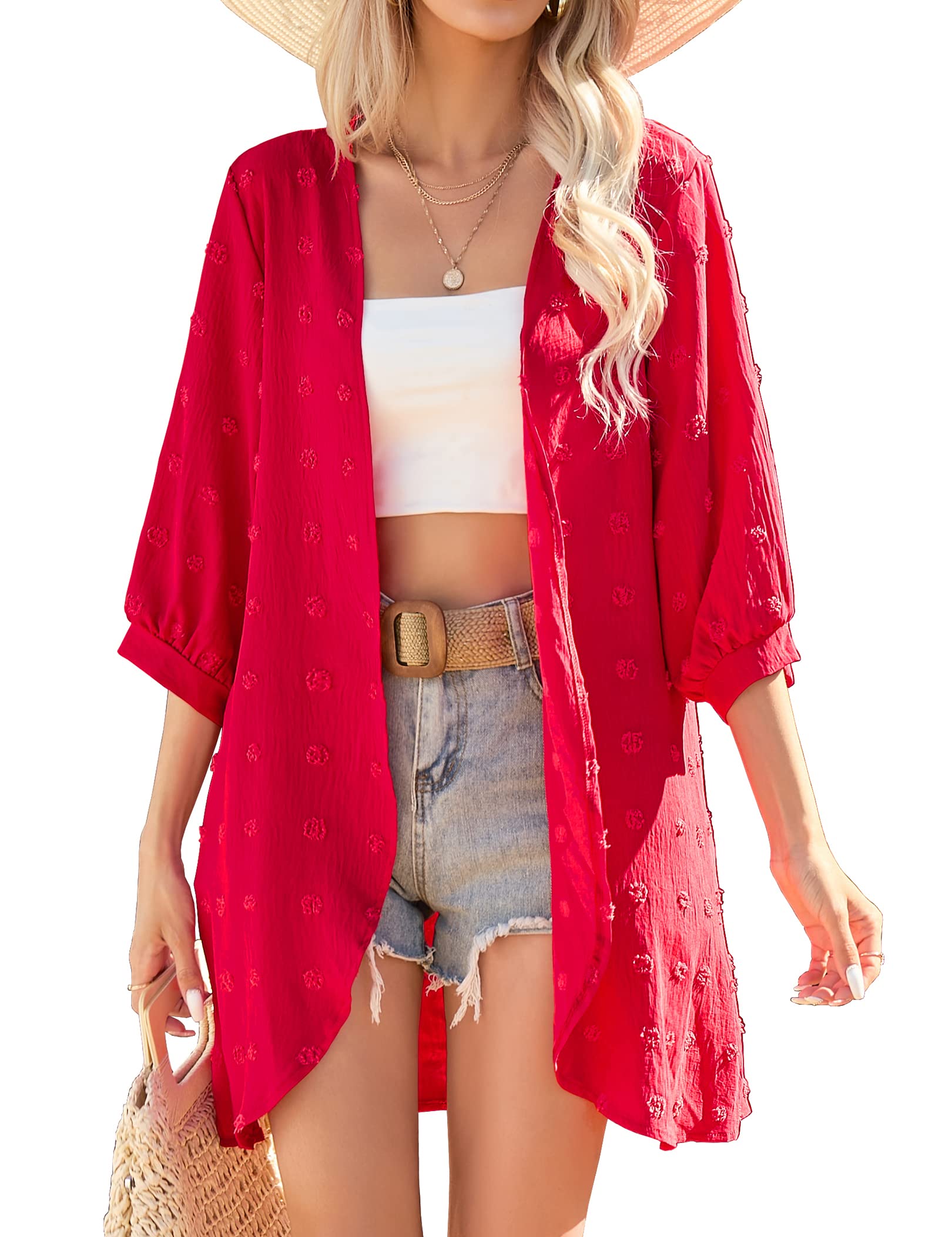 Yekaty Women's Lightweight 3/4 Sleeve Kimono Cardigan - Loose Summer Beach Cover Up for Casual Outings & Vacation Wear 2025