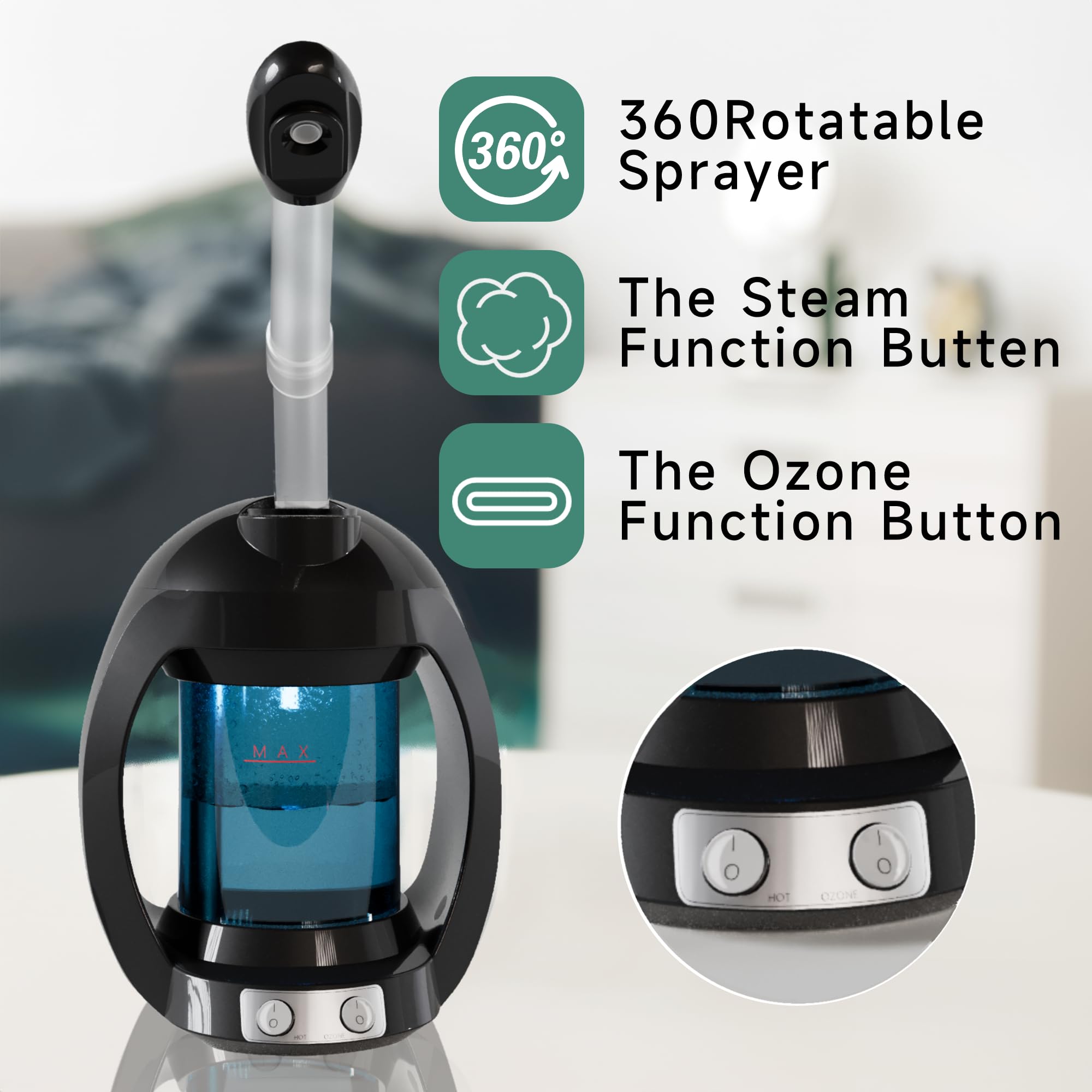 Professional Nano Ionic Facial Steamer for Deep Cleaning & Home Spa - Portable Face Steamer with Ionic Technology for Estheticians & Personal Use - Perfect for Skincare Routine & Relaxation (Black)