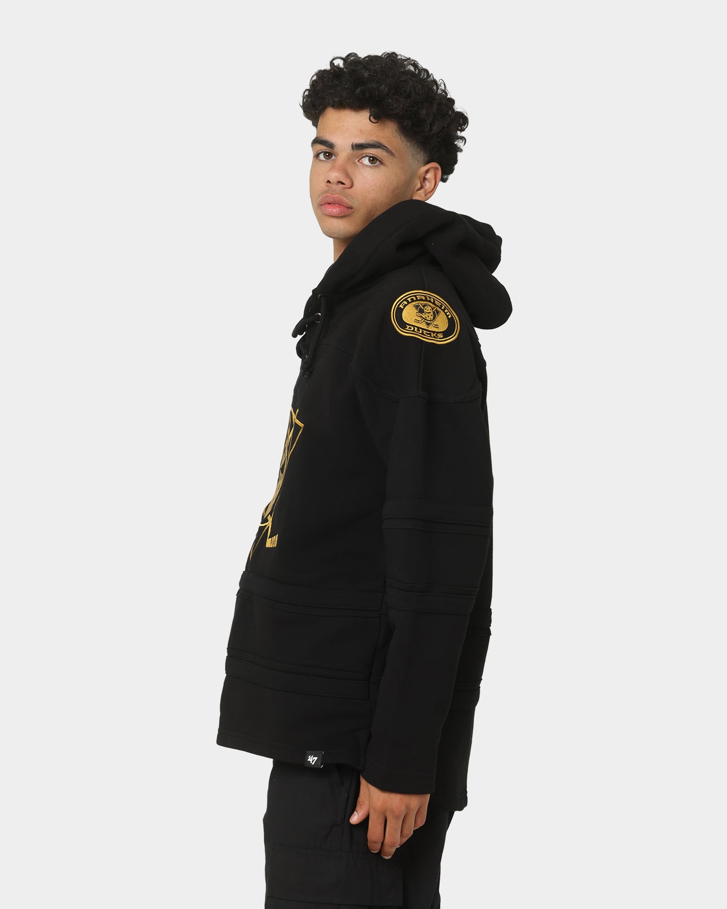 47 Brand Anaheim Ducks Superior Lacer Hoodie Black/Gold - Men's NHL Hockey Team Zip-Up Sweatshirt for Game Day & Casual Wear