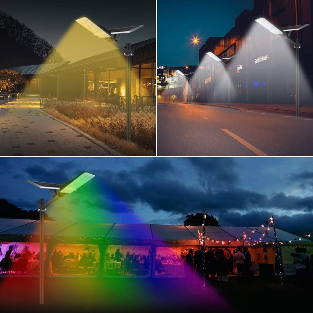 600W Solar Street Lights Outdoor Waterproof - Dusk to Dawn Security LED Motion Sensor Lights with Remote Control, Dual Color Switchable & RGB - Perfect for Yard, Garden, Street, Parking Lot Lighting