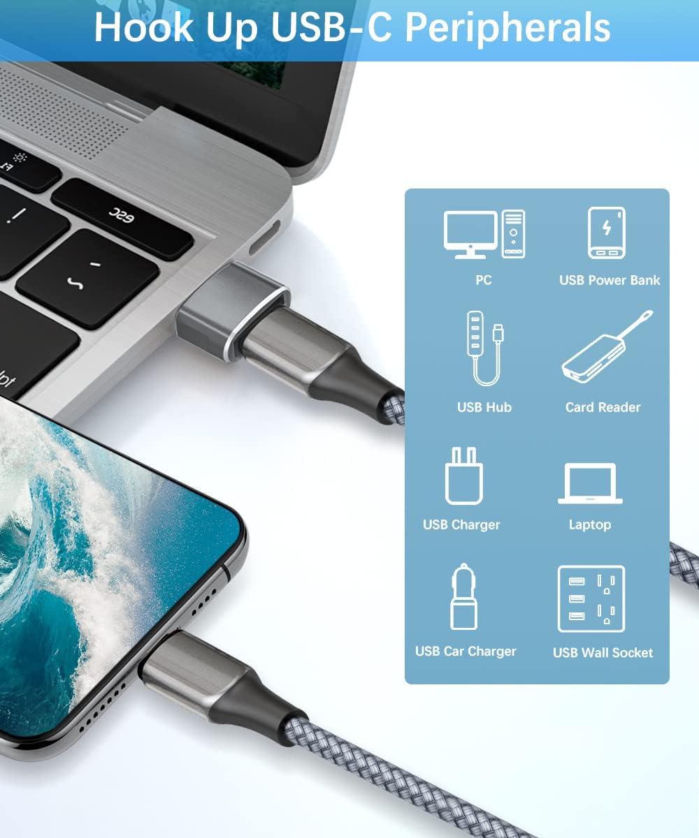 Basesailor 4-Pack USB to USB C Adapter, USB C Male to USB 3.0 Female Charger Converter - Compatible with MacBook, iPhone 16/16e/15/14/13 Plus/Pro/Max, Samsung Galaxy S25/S24/S23 Ultra, iPad Air, AirPods - Fast Charging & Data Transfer for Home, Office & Travel