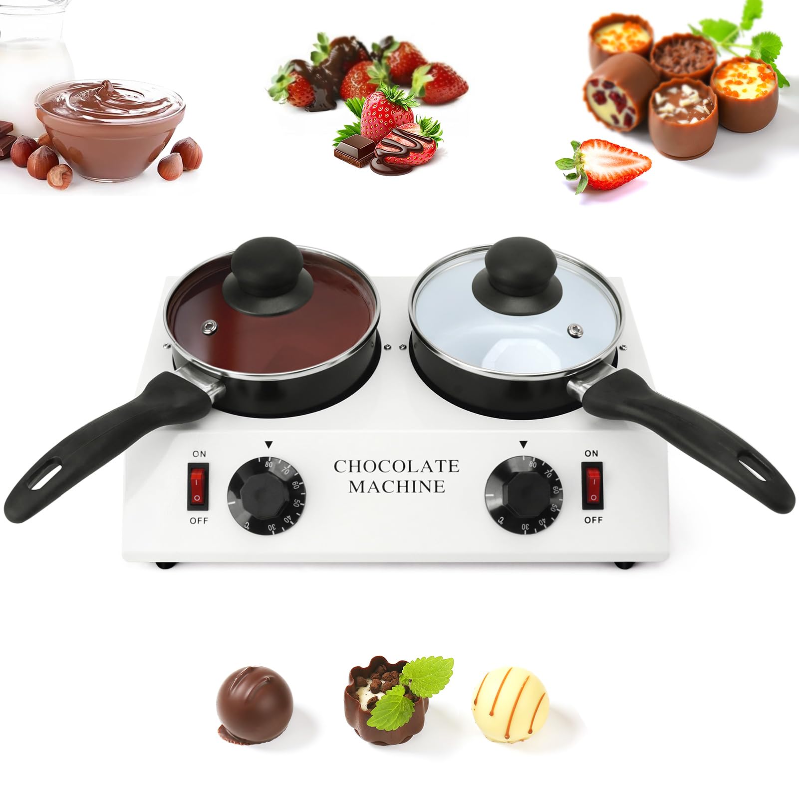 110V Double Pots Chocolate Melting Machine - 80W Electric Tempering Pot for Melting Chocolate, Butter, Candy & Cheese - Perfect for Bakeries, Candy Shops & Home Dessert Making