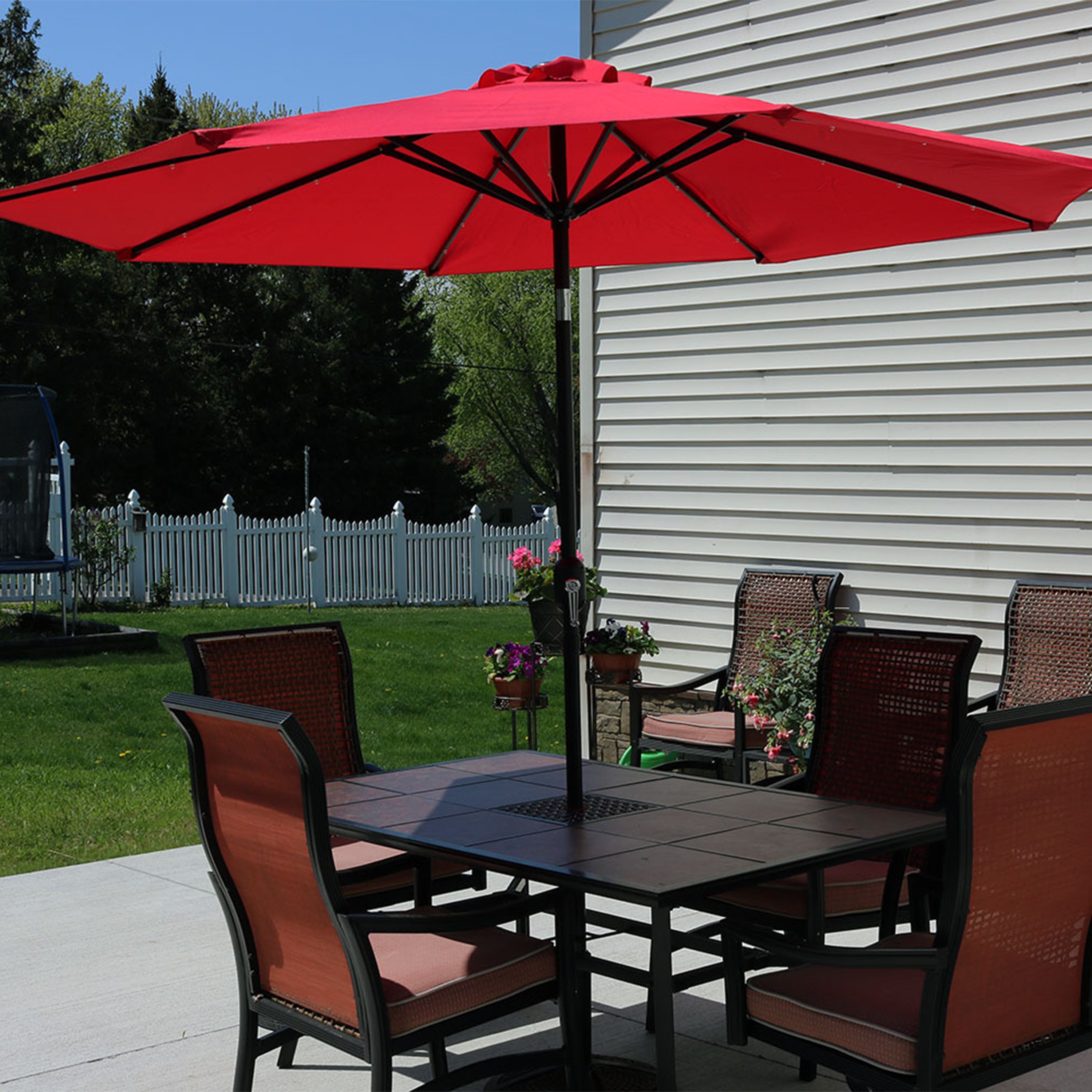 Sunnydaze 9-Foot Solar LED Outdoor Patio Umbrella with Tilt & Crank - Perfect for Poolside, Backyard, and Garden Relaxation