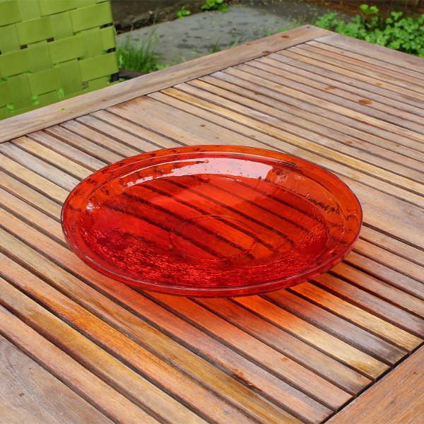 Red Crackle Glass Birdbath Bowl - Durable Outdoor Garden Decor for Birds - Perfect for Backyard, Patio & Wildlife Habitat