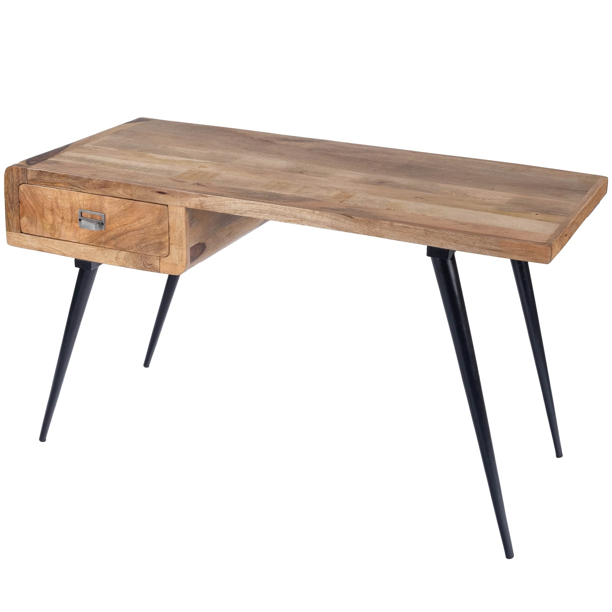 Stylish Mango Wood and Iron Desk with Black Finish - Modern Home Office Furniture for Work & Study | Durable Natural Wood & Metal Writing Desk for Office, Study Room, or Workspace