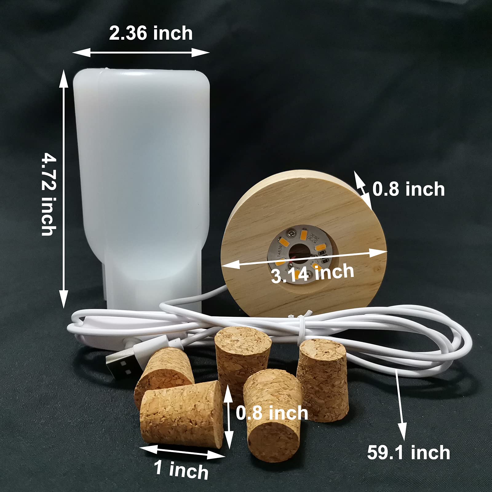 DIY Resin Lamp Shade Mold with USB Wooden Base & 5 Corks - LED Bottle Light Silicone Mould for Home Decor, Wedding, Party, Table Crafts - Perfect for DIY Projects, Gifts & Night Light Ambiance