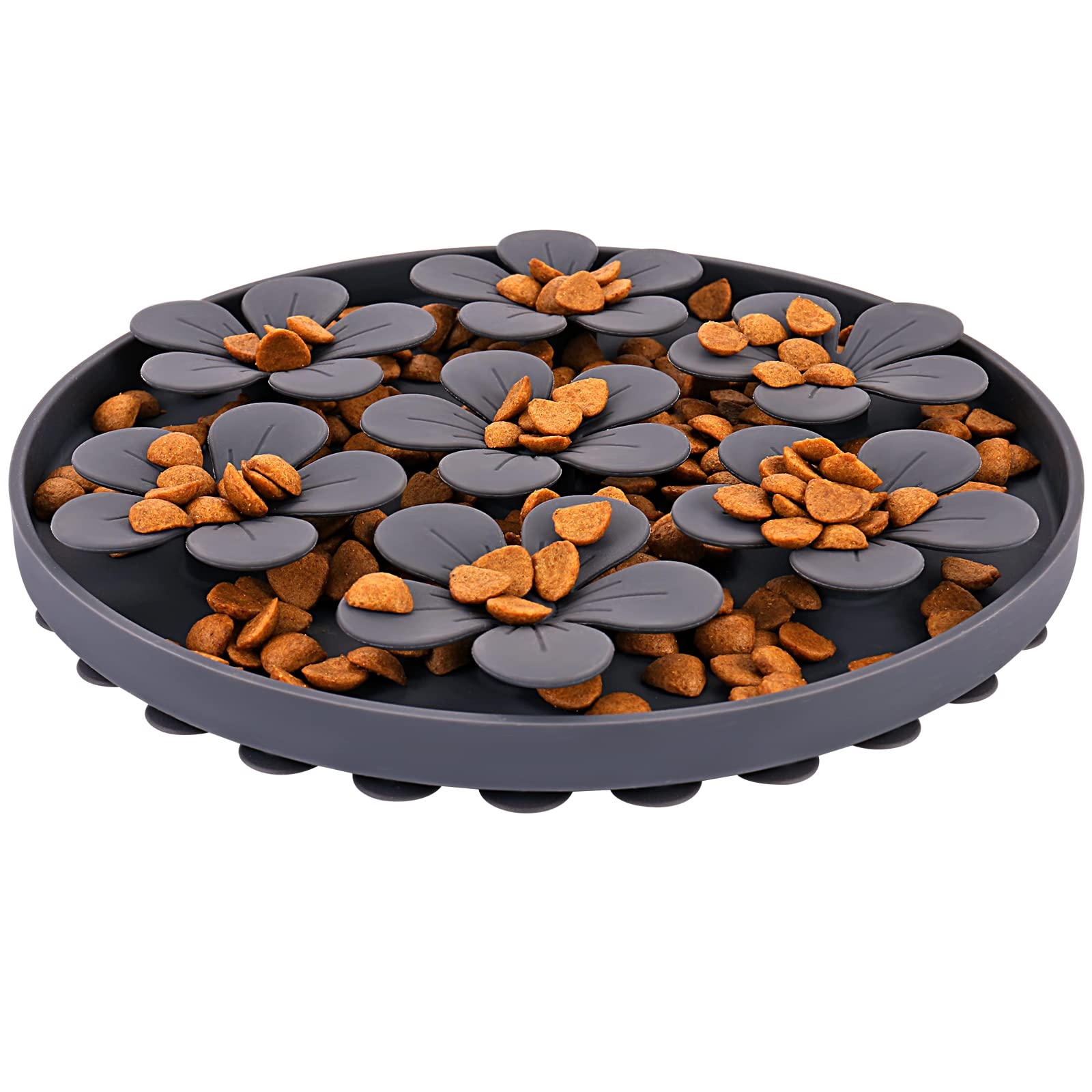 Slow Feeder Cat Dog Bowl - Flower Shaped Silicone Rubber Pet Food Dish to Reduce Eating Speed for Puppy, Kitten & Adult Pets - Perfect for Fast Eaters & Mealtime Enrichment